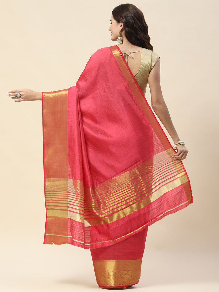 Plain Zari Border Woven Handloom Saree
