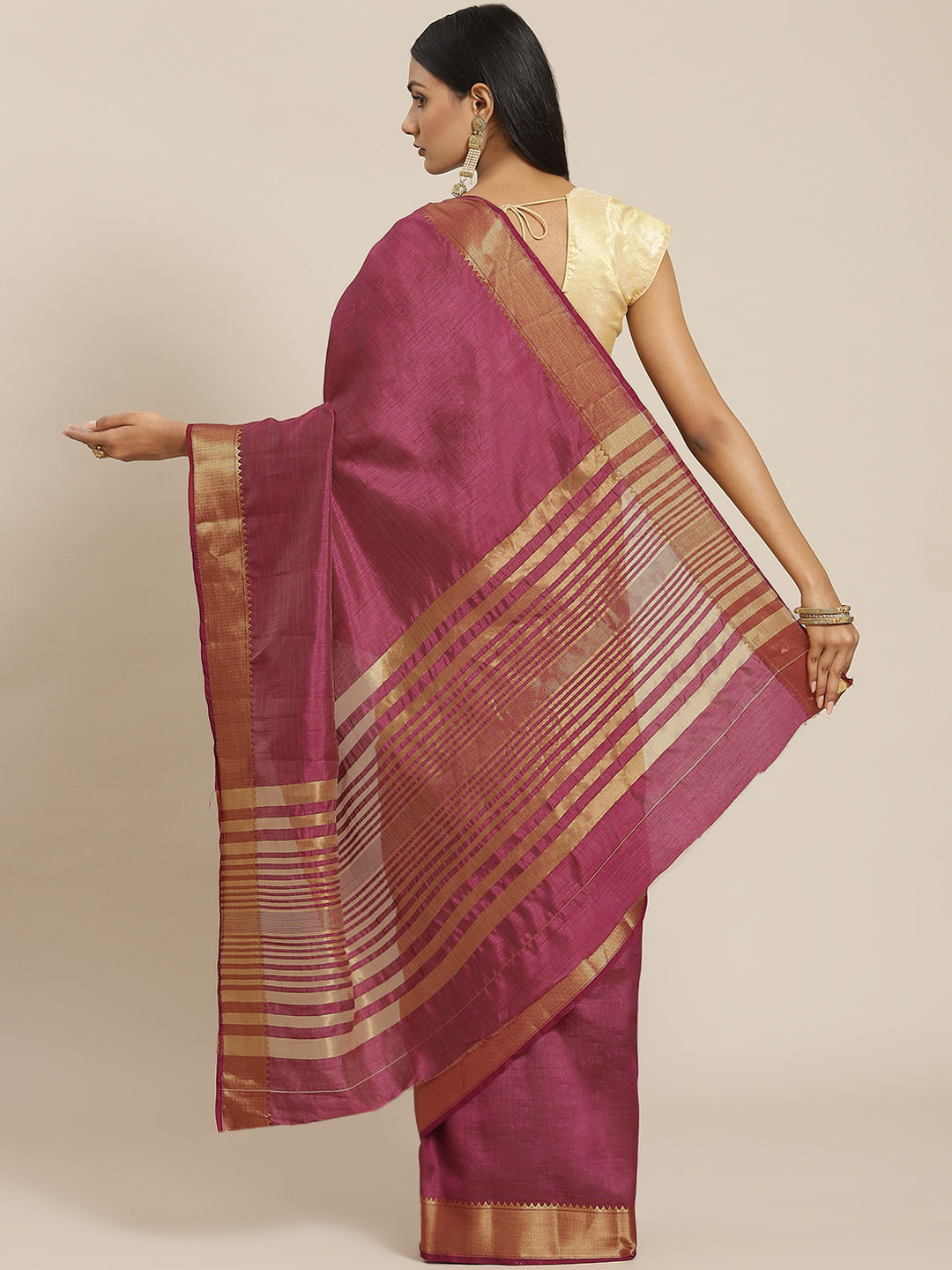 Plain Zari Border Art Handloom Woven Saree