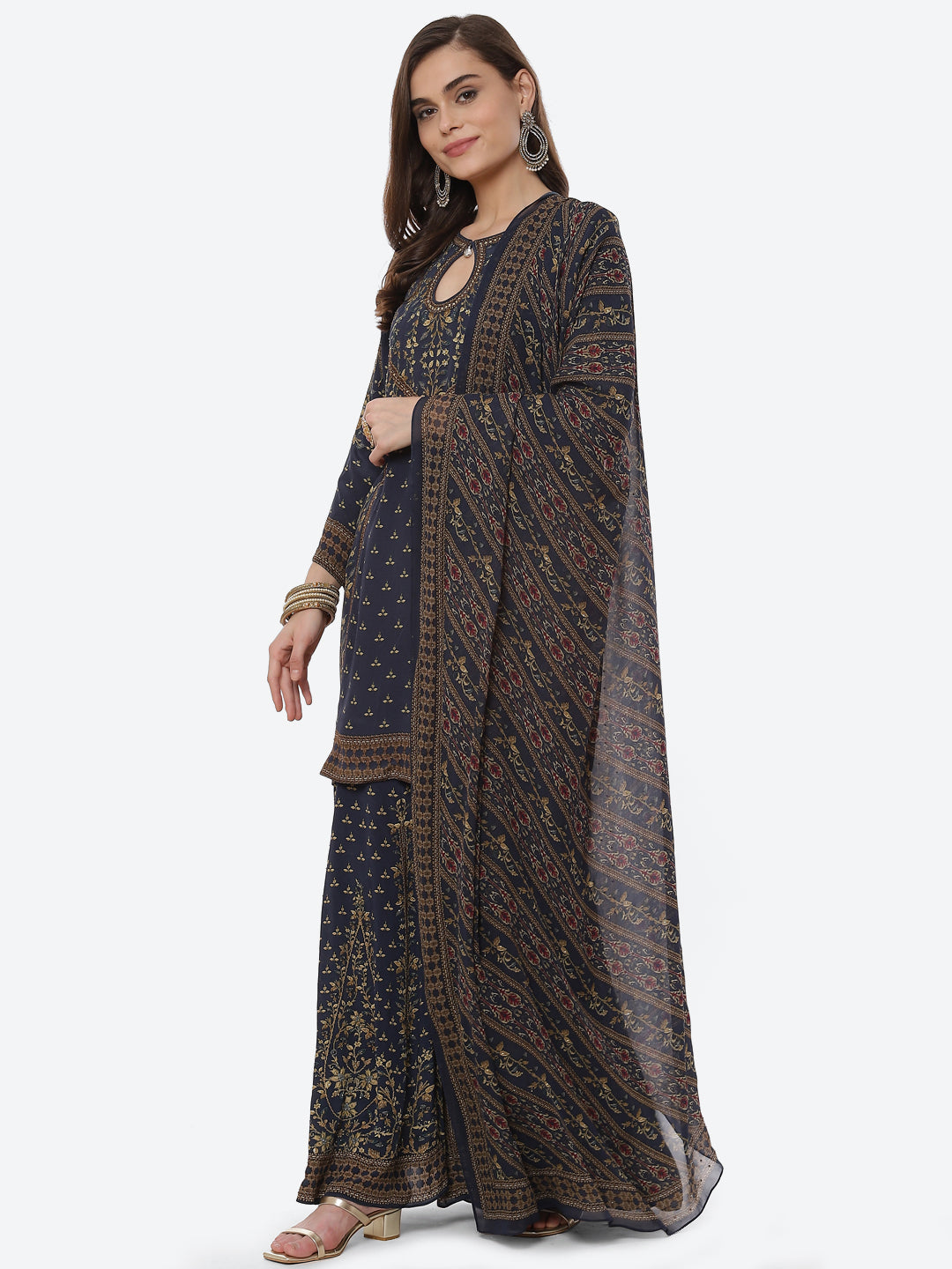 Digital Printed Crepe Kurta With Sharara &amp; Georgette Dupatta