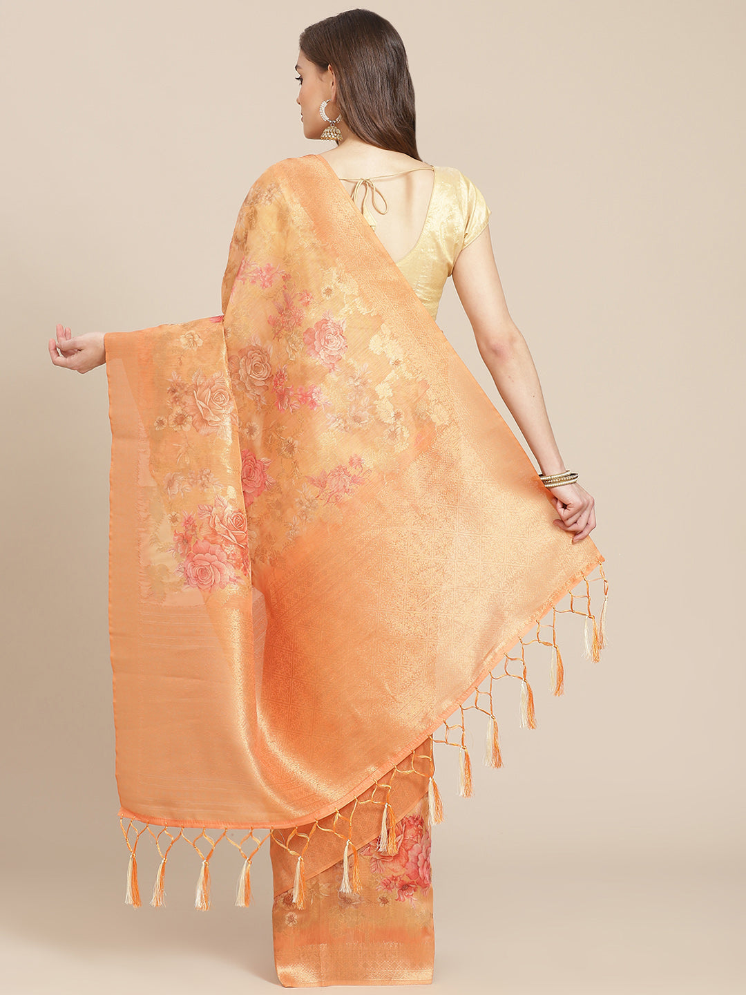 Digital Floral Printed Banarasi Pallu Cotton Chanderi Saree