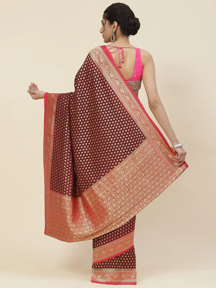 Zari Booti Crepe Plain Saree
