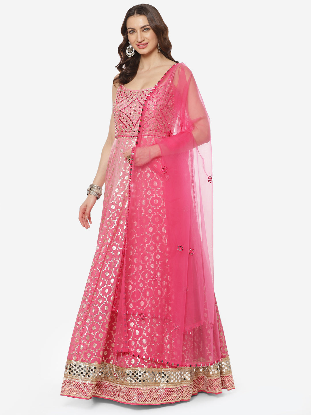 Zari Jaal Cotton Stitched Salwar Kameez With Net Dupatta