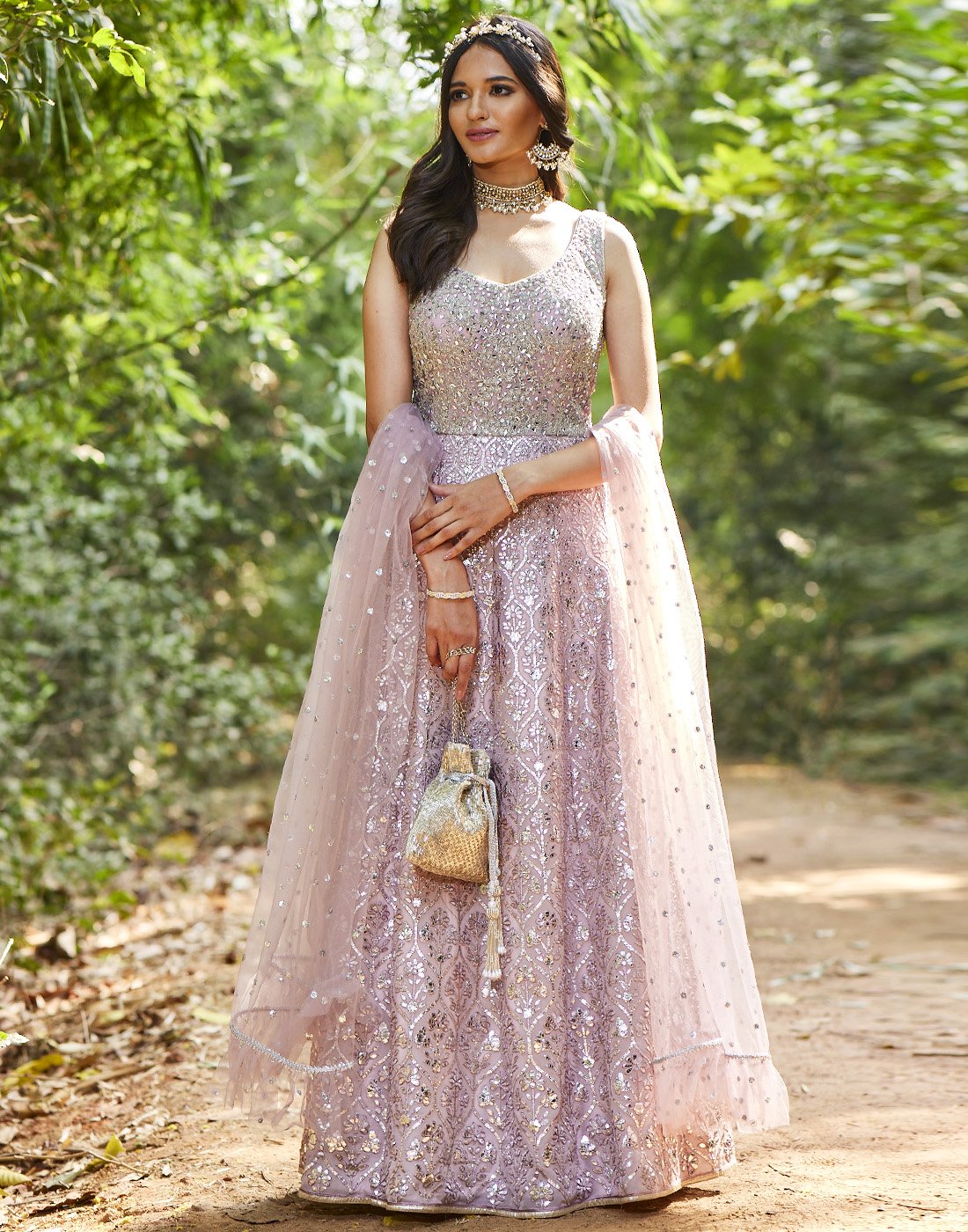 MBZ Meena Bazaar-Onion Pink Georgette Anarkali Salwar Kameez