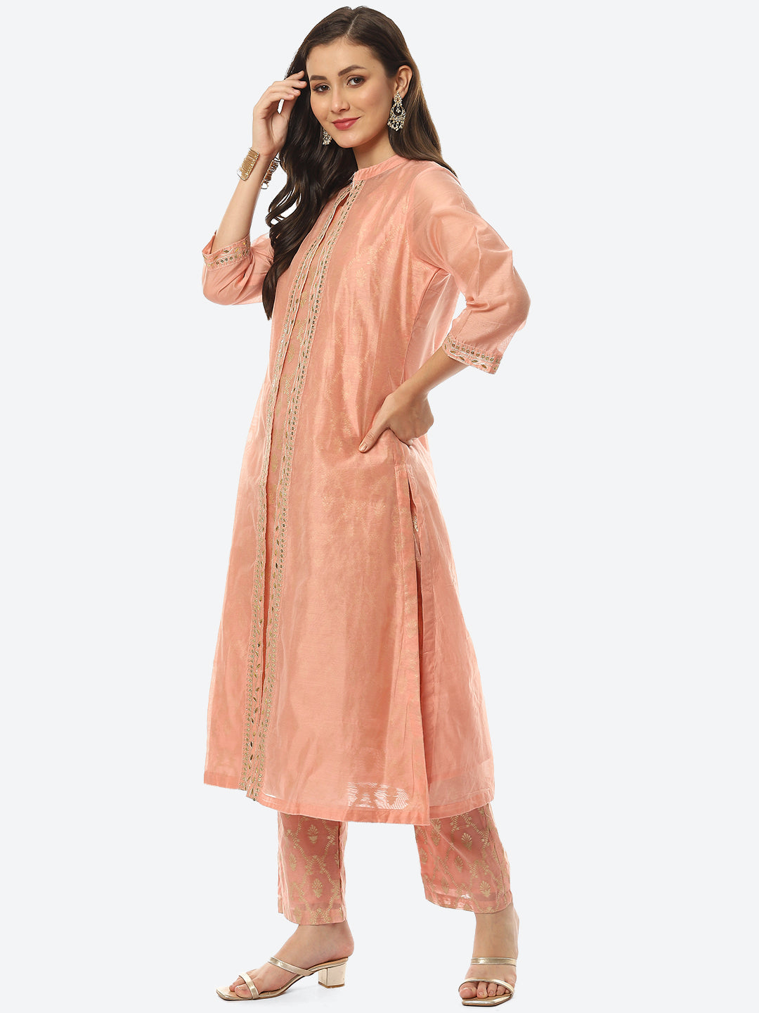 Embroidered Neck Chanderi Kurta With Palazzo