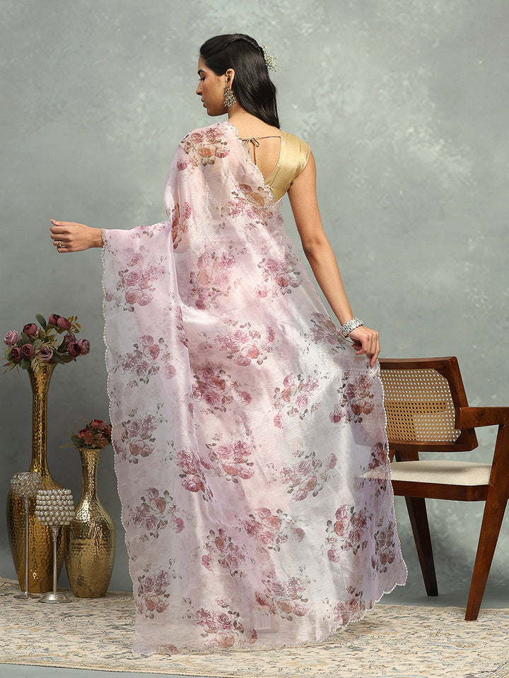 Digital Floral Printed Organza Saree