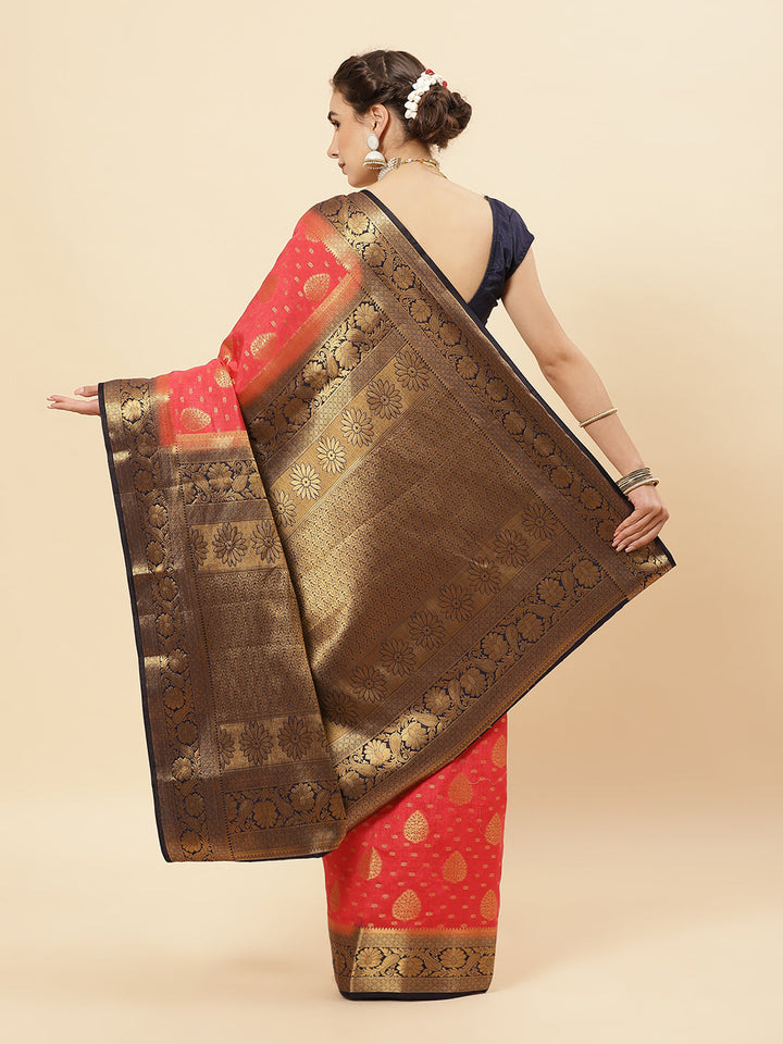 Zari Border Booti Art Handloom Saree With Running Blouse