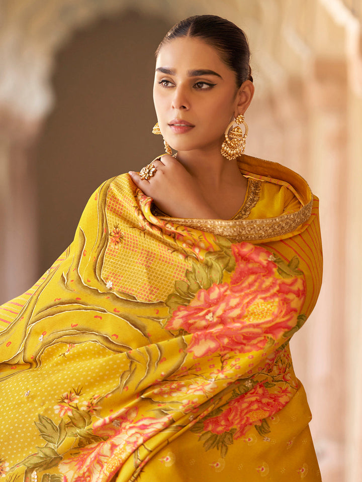 Embroidered Chinon Kurta With Sharara &amp; Dupatta
