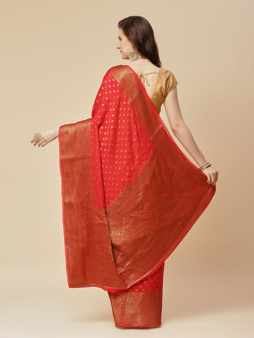 Antique Booti Chiffon Plain Saree