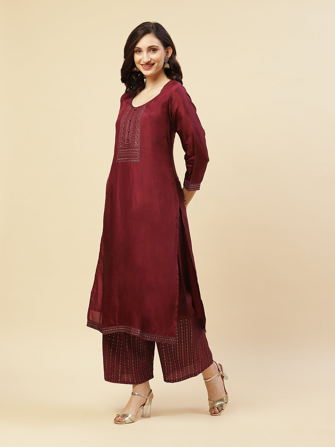 Sequence Embroidered Kurti With Palazzo