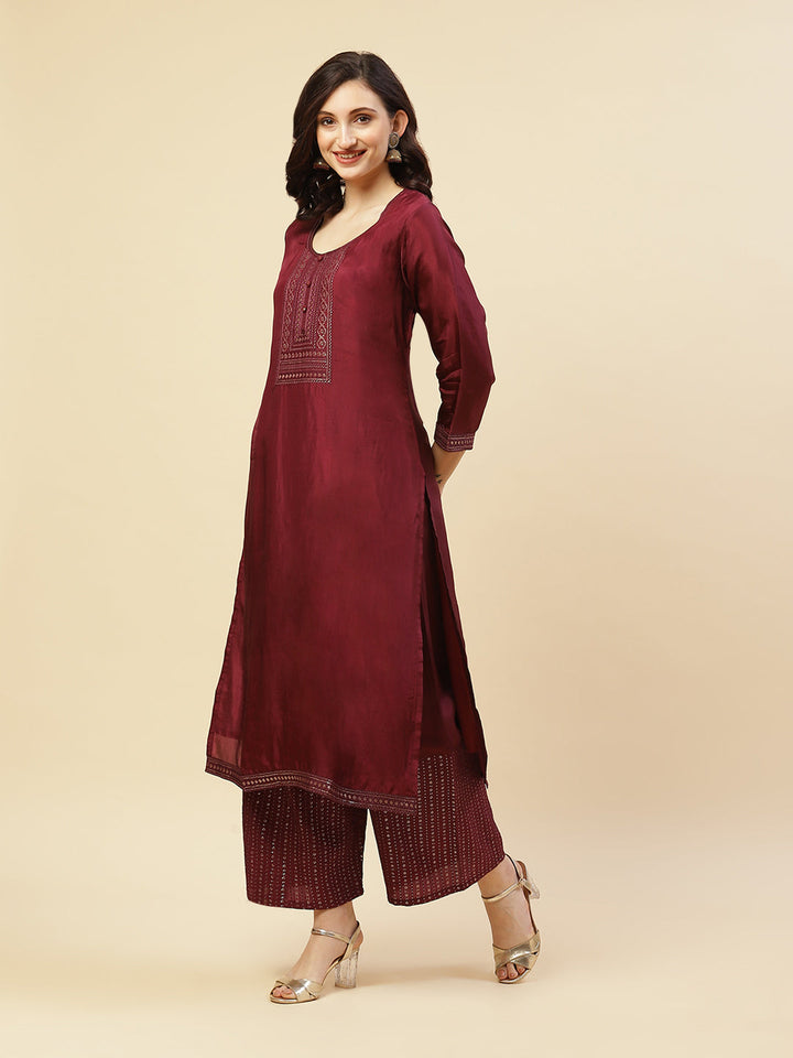 Sequence Embroidered Kurti With Palazzo