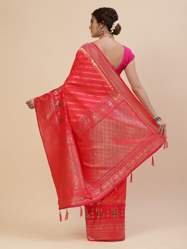 Stripes Jaal Banarasi Woven Saree