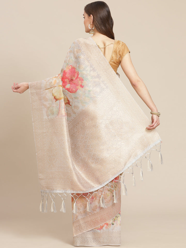 Digital Floral Printed Banarasi Pallu Cotton Chanderi Saree