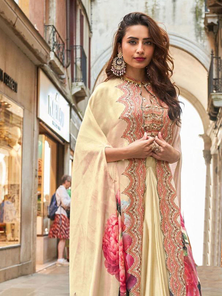 Embroidered Crepe Choli With Skirt &amp; Jacket