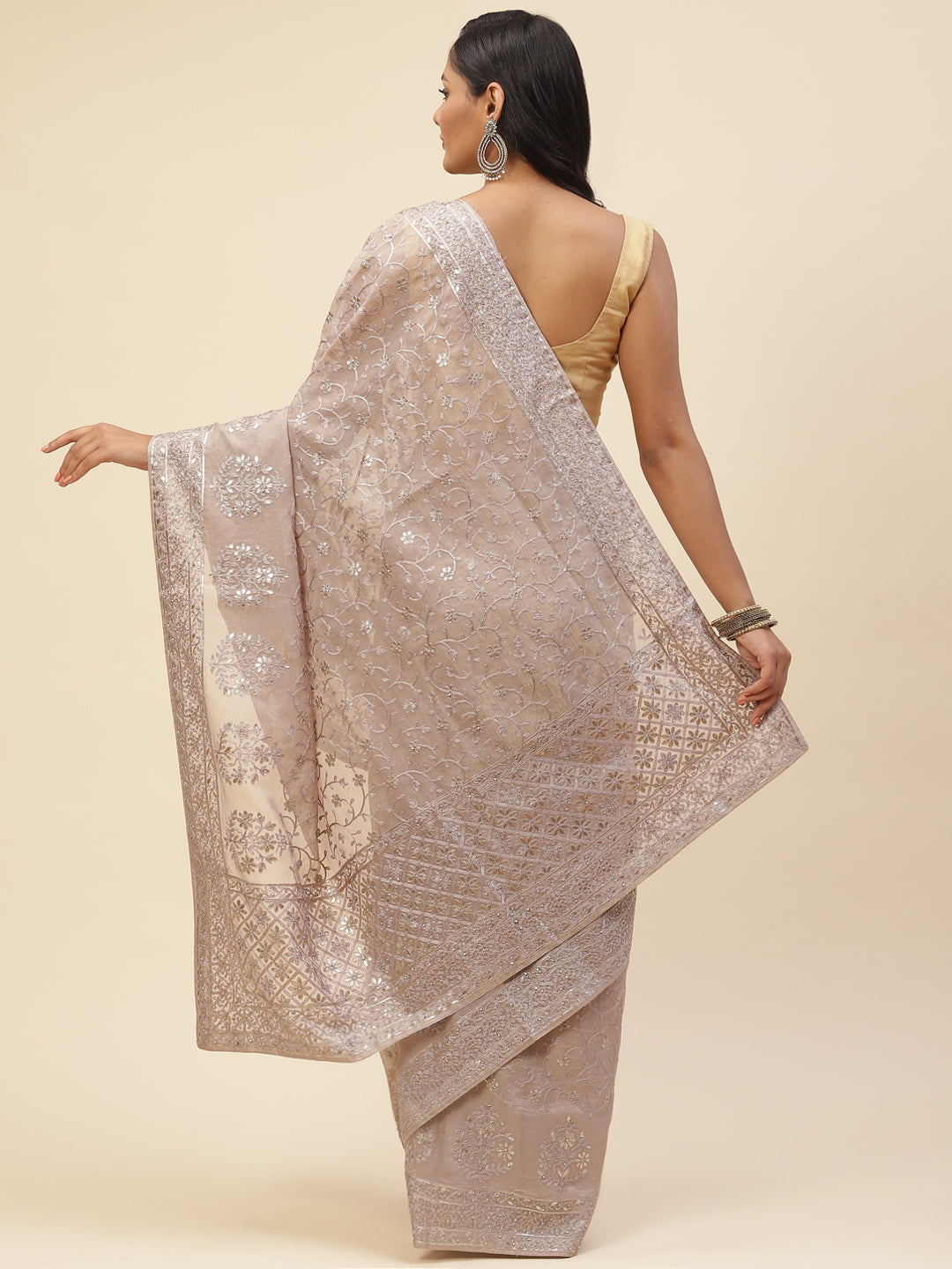 Resham Jaal Embroidered Organza Saree