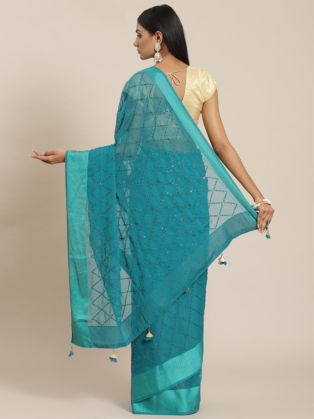 Sequence Art Handloom Chiffon Embroidered Saree