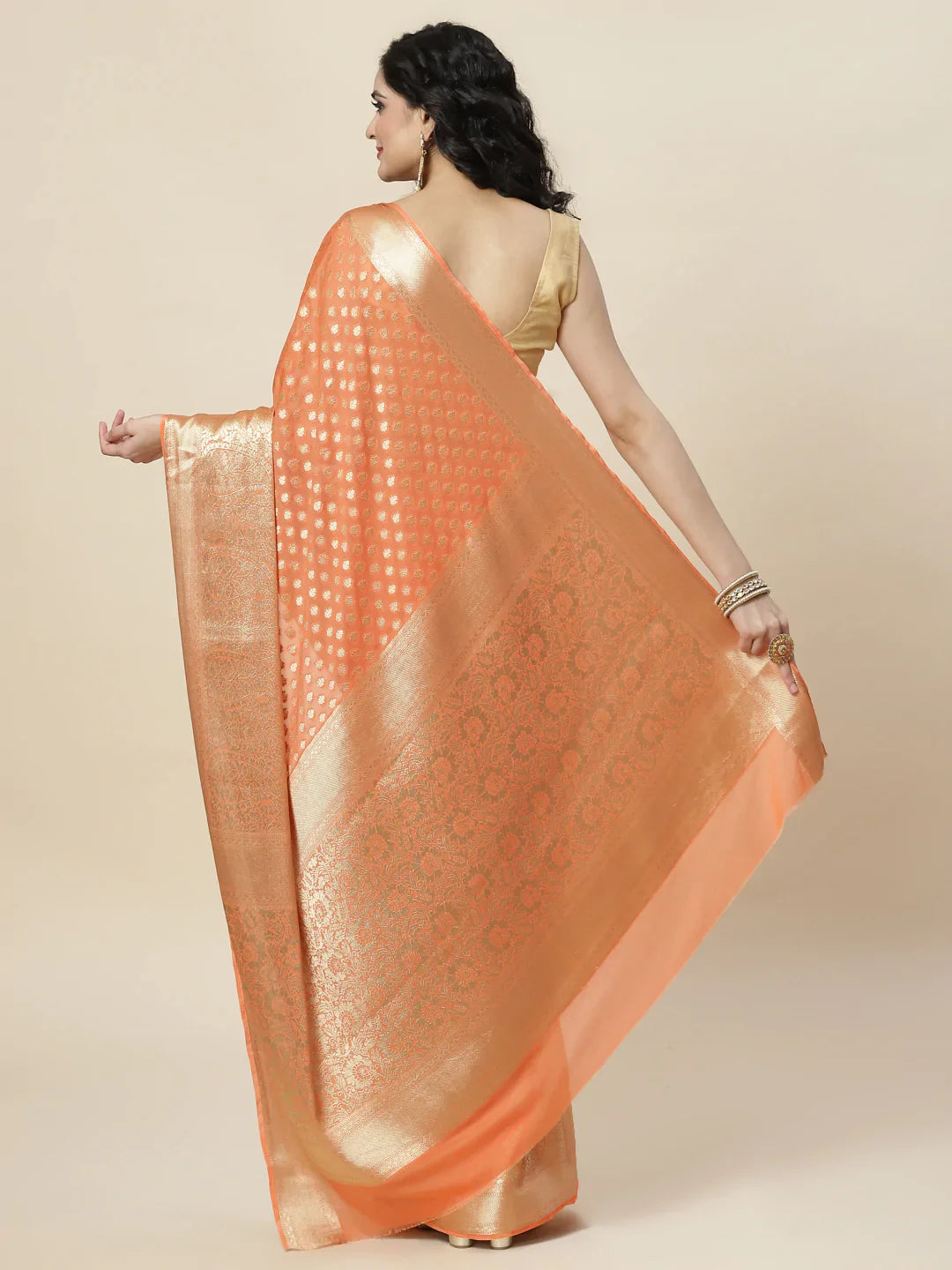 Zari Booti Georgette Plain Saree