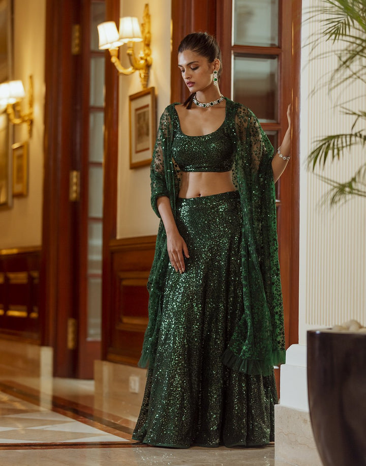 Sequence Embroidered Net Lehenga With Choli And Net Dupatta