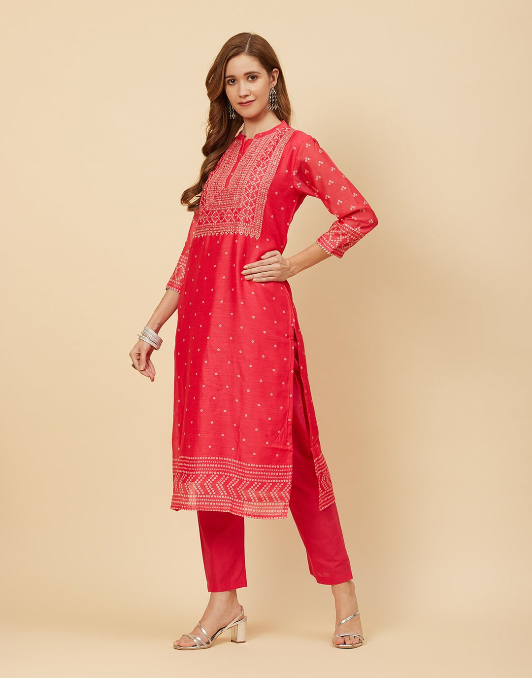 Embroidered Chanderi Kurti With Pant