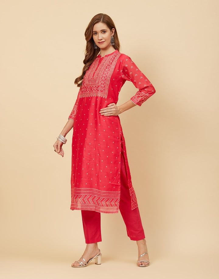 Embroidered Chanderi Kurti With Pant