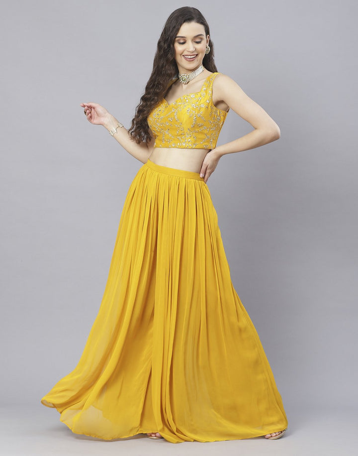 Mustard and Pink Art Crepe Salwar Kameez