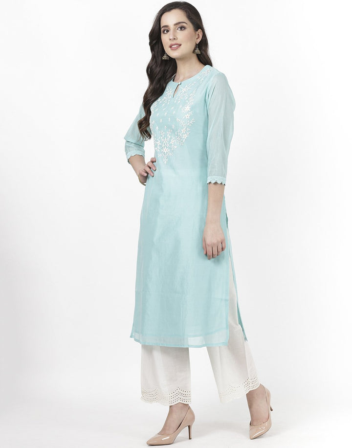 Sea Green Cream Chanderi Kurti with Palazzo