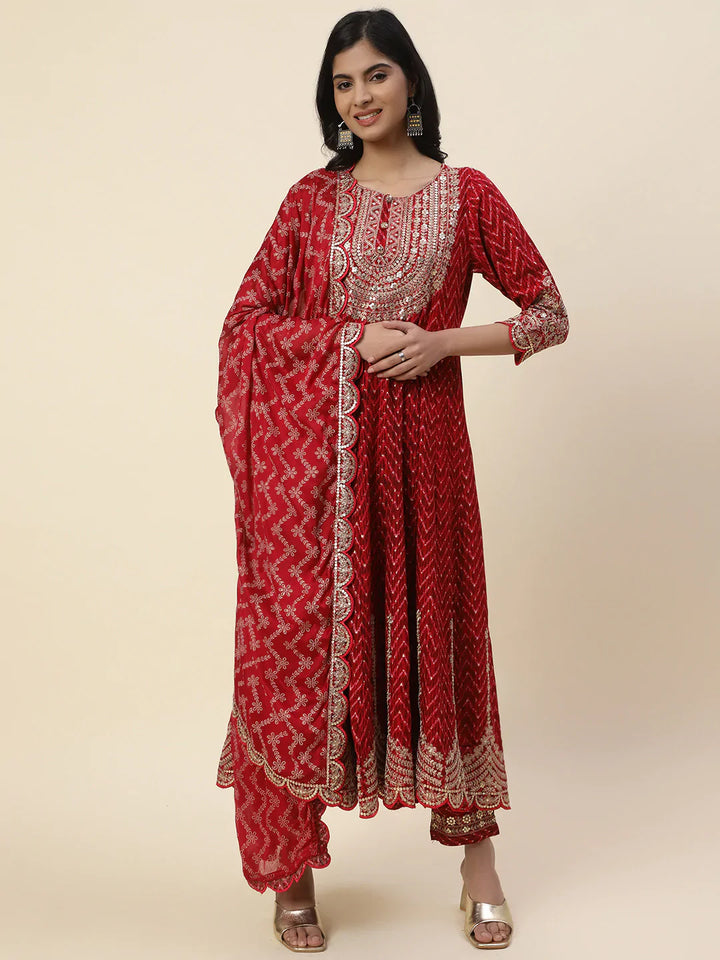 Neck Embroidered Cotton Kurta With Pants &amp; Dupatta