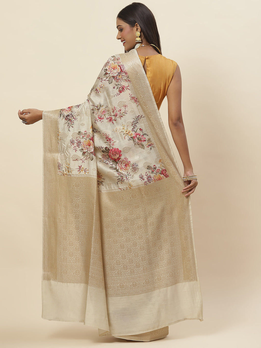 Digital Floral Printed Tussar Saree