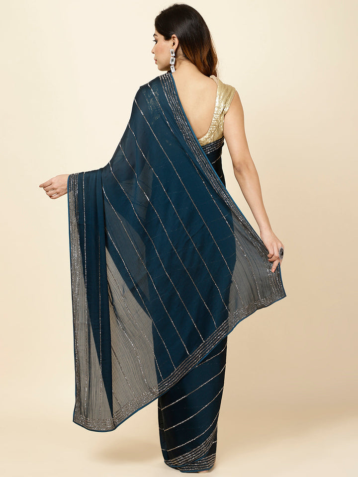 Stone Embroidered Chiffon Saree