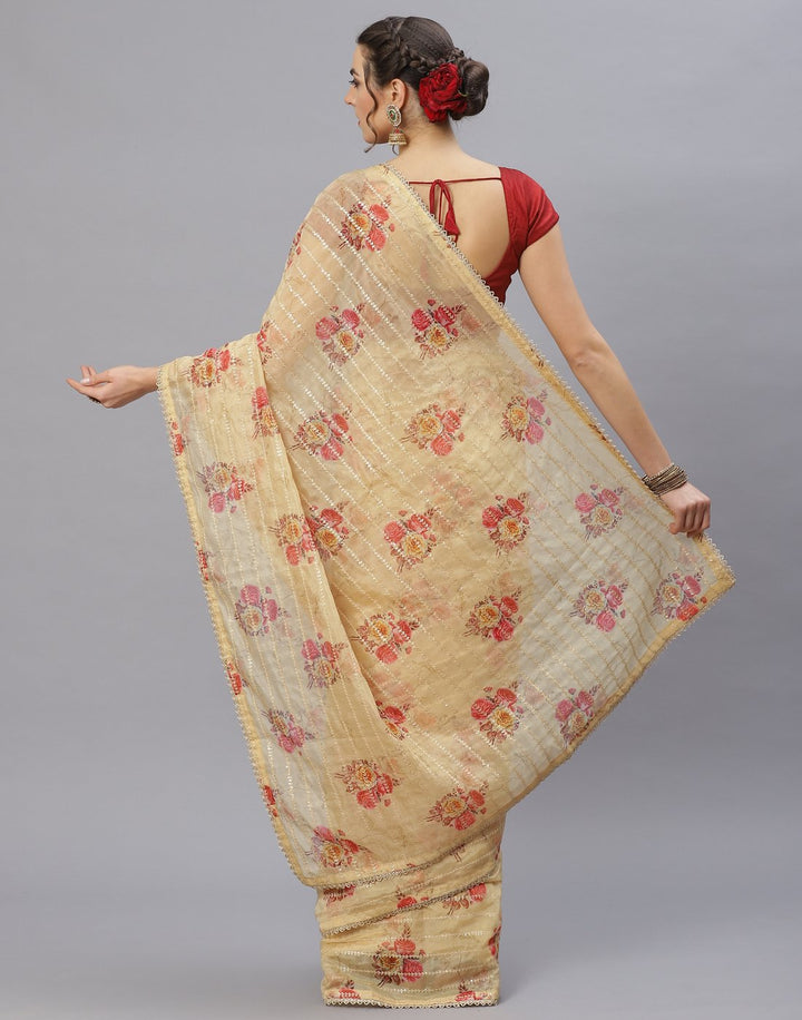 Floral Print Kora Saree