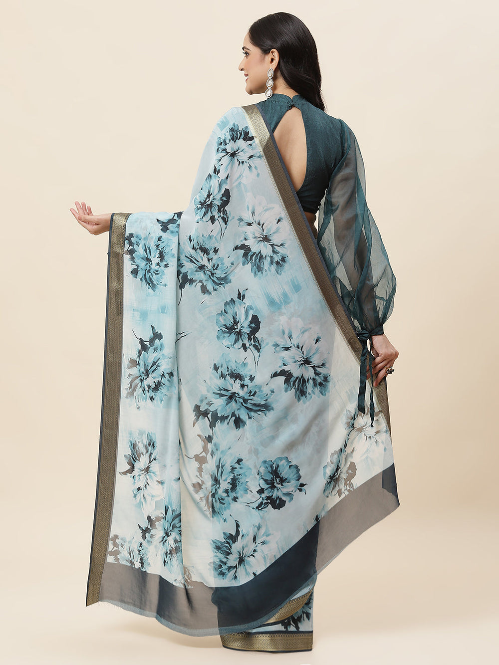 Digital Floral Printed Art Georgette Saree - meena bazaar