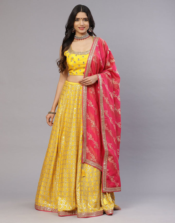 Mustard Handloom Dupion Laacha with Contrast dupatta