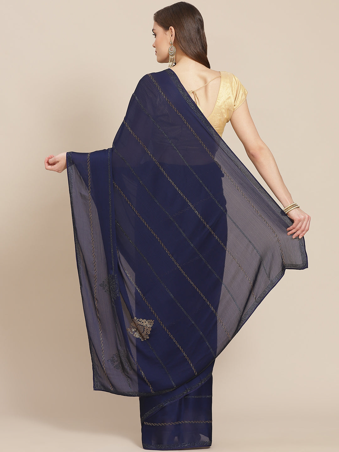 Zari Border Booti Chiffon Plain Saree