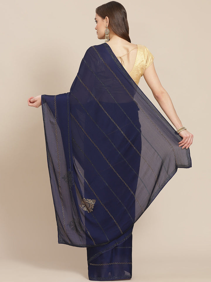 Zari Border Booti Chiffon Plain Saree