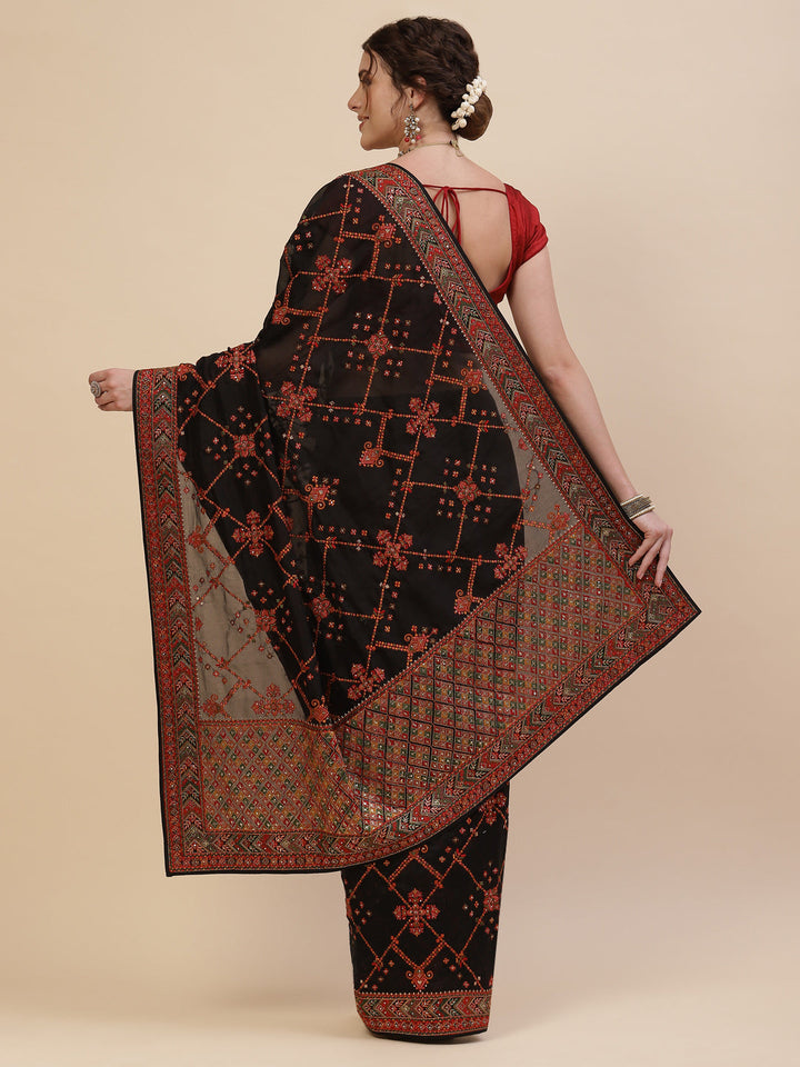 Resham Border Art Georgette Embroidered Saree