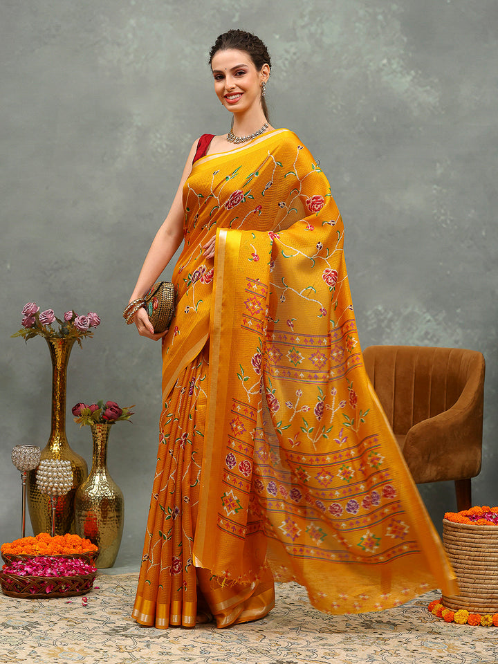 Floral Printed Cotton Blend Saree