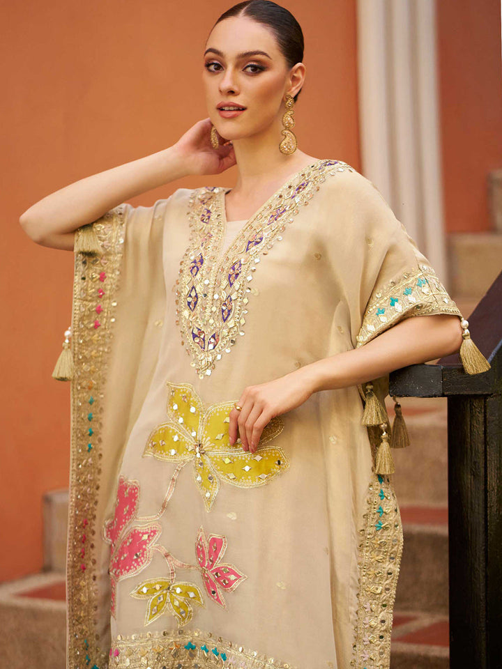 Embroidered Chinnon Kaftan With Sharara