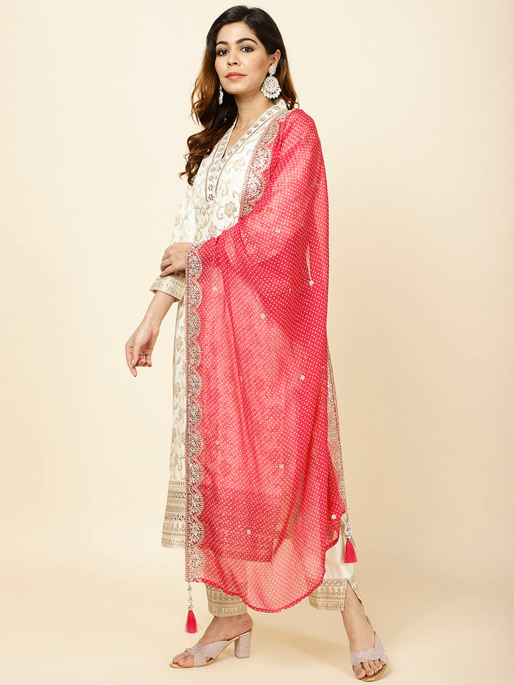 Zari Jaal Embroidered Banarsi Kurta With Pants &amp; Dupatta