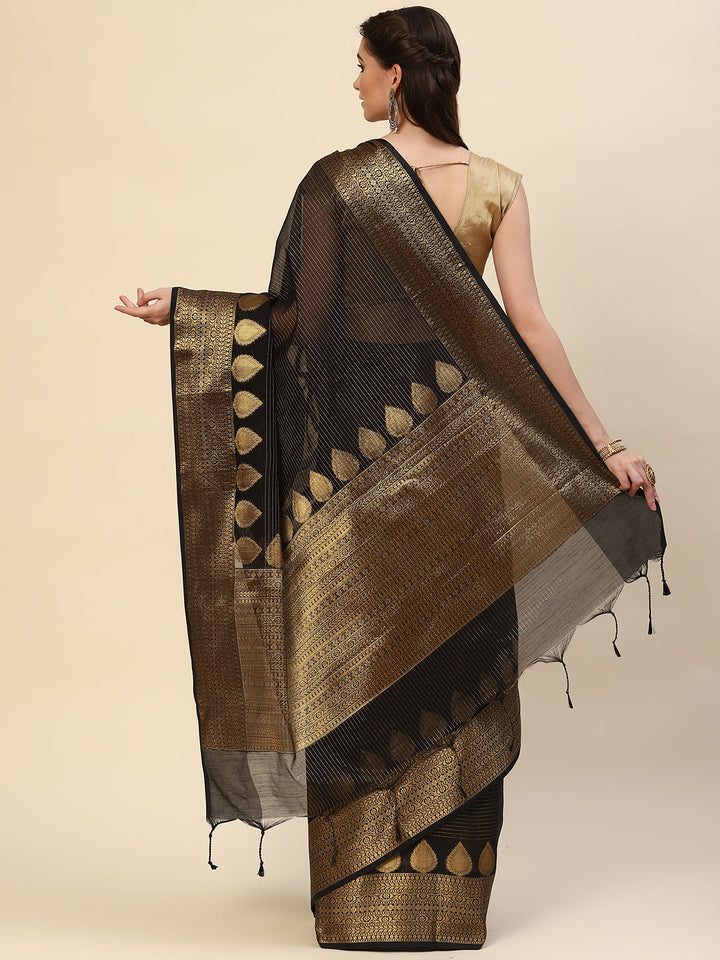 Stripes Zari Jaal Cotton Woven Saree