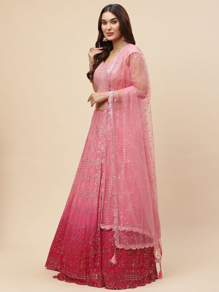 Sequin Embroidered Georgette Choli With Lehenga &amp; Net Dupatta