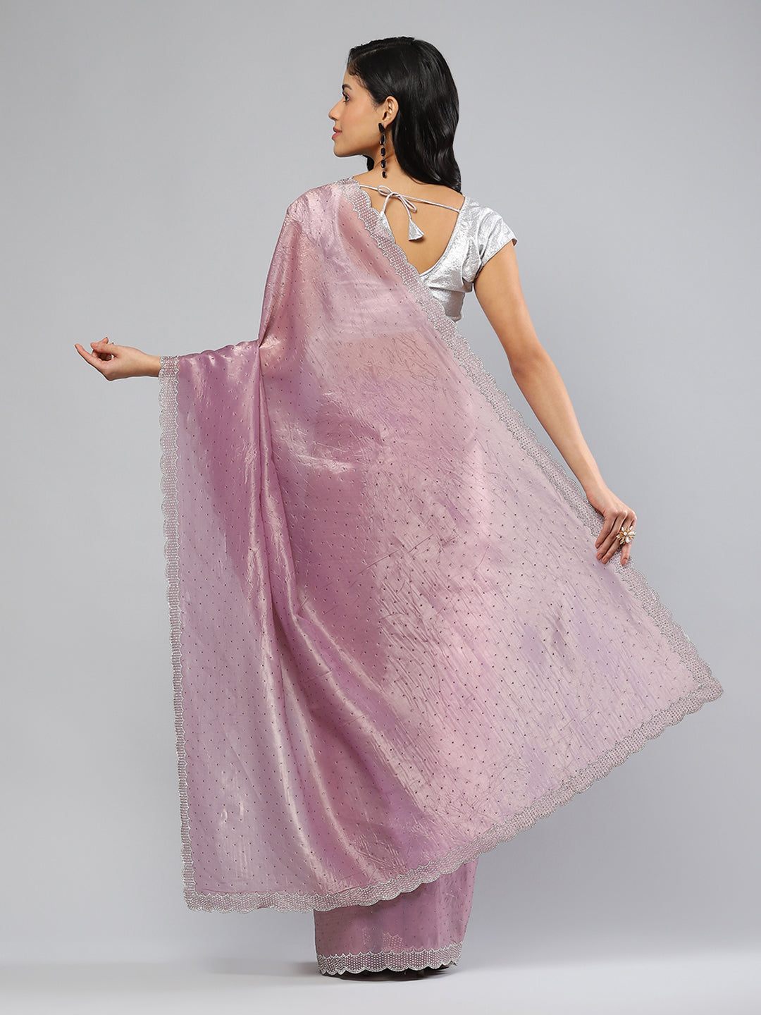 Swarovski Border Art-Chiffon Organza Plain Saree