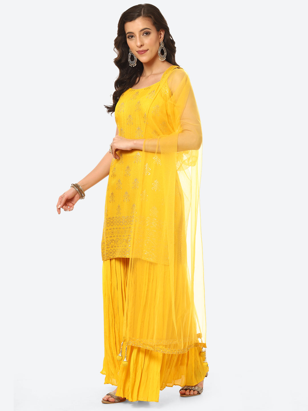 Sequin Work Georgette Kurti With Garara With Dupatta