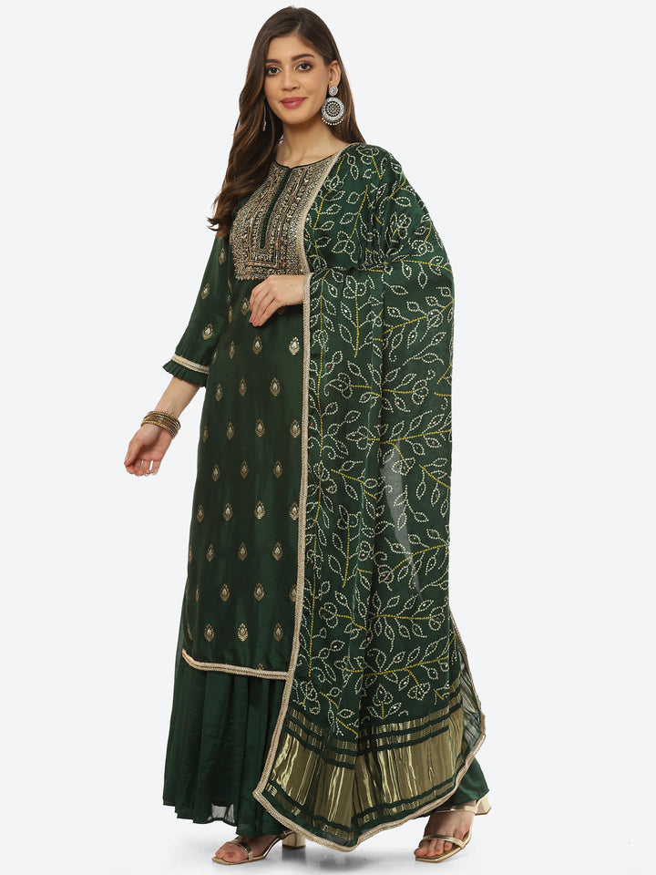 Zari Booti Neck Zari Embroidered Handloom Kurta With Palazzo &amp; Dupatta