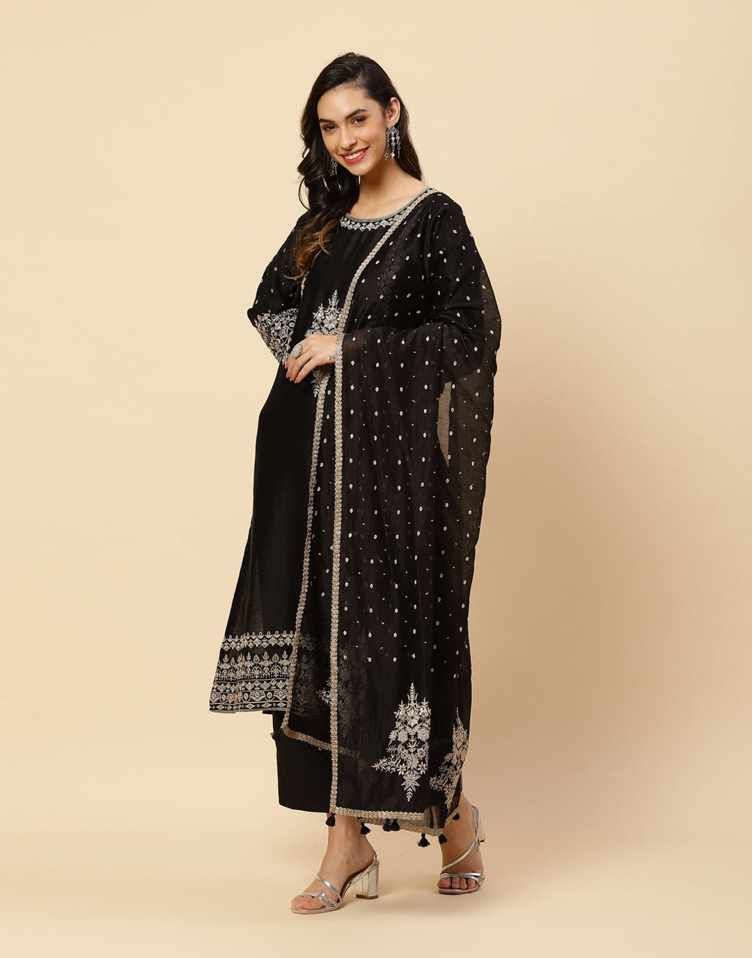 Embroidered Cotton Chanderi Salwar Kameez Stitched Suit With Chanderi Dupatta