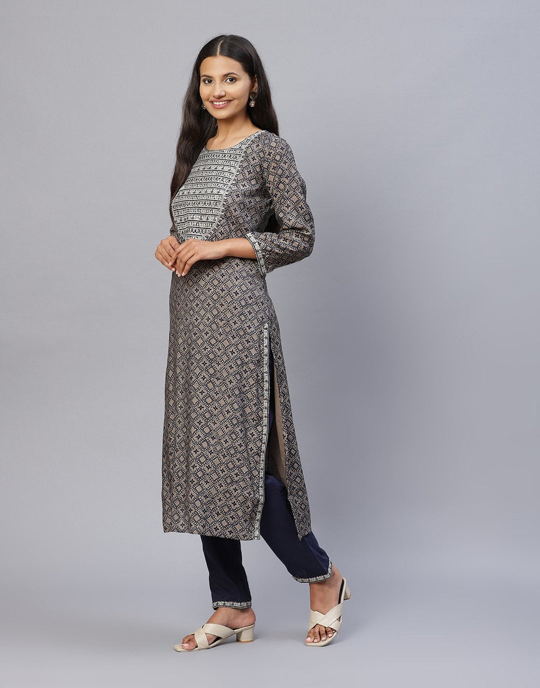 Yoke Embroidered Cotton Printed Kurti Pant Set