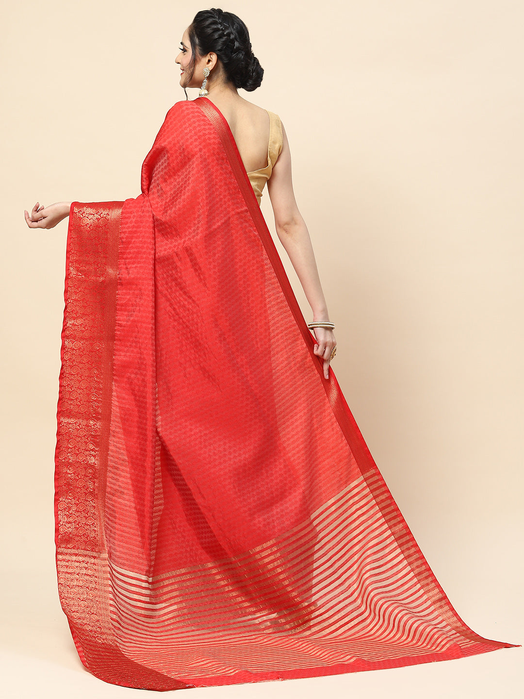 Plain Zari Border Handloom Woven Saree