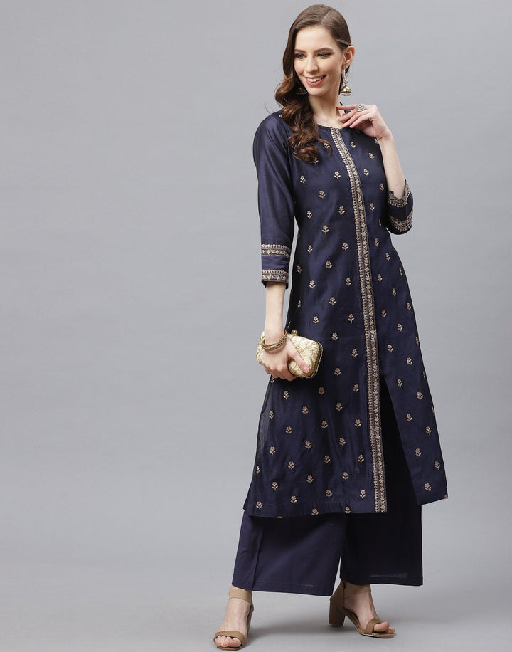 Straight Cotton Chanderi Kurta With Plazzo