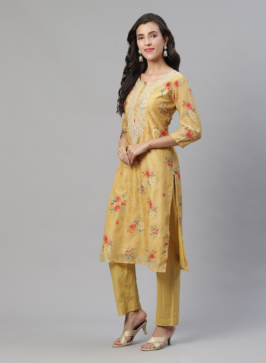Printed Chanderi Kurti With Pant