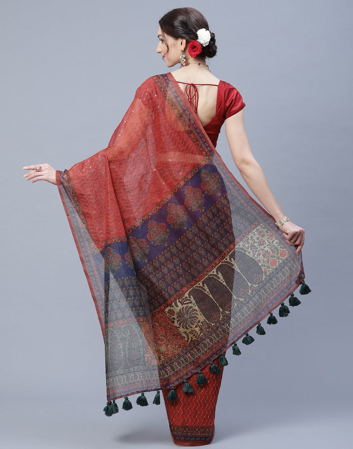 Cotton Printed Saree With Sequence Work