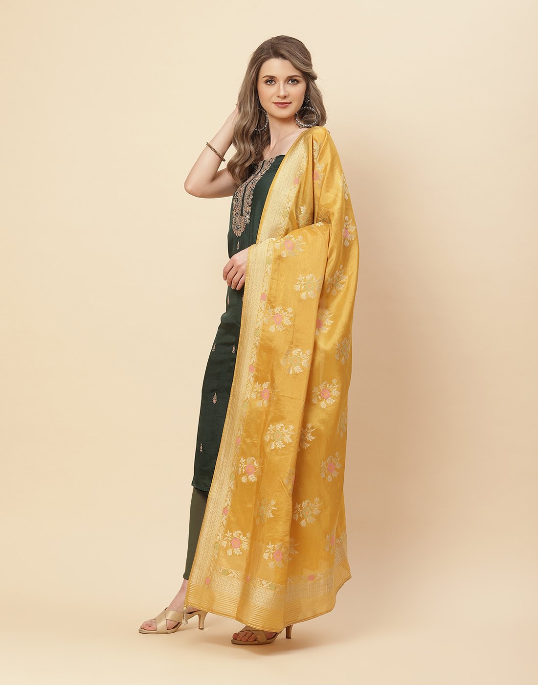 Embroidered Art Handloom Dupion Suit Piece With Banarasi Dupatta