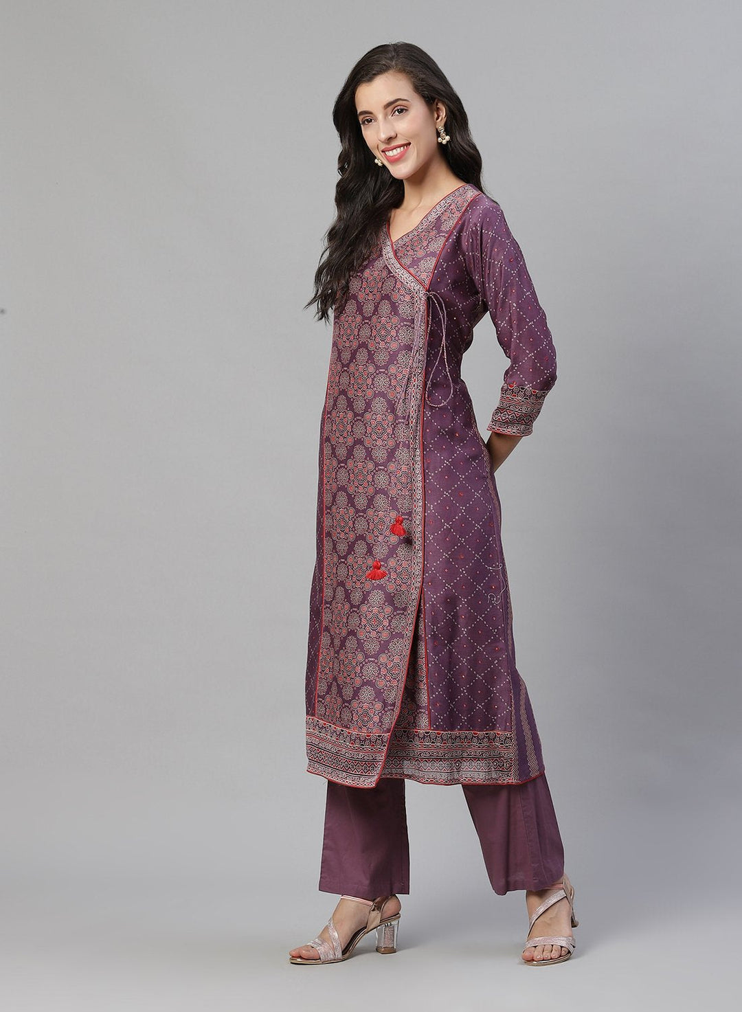Printed Cotton Angrakha Kurti With Pant